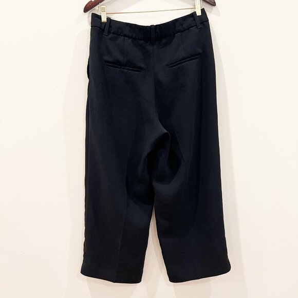 Aritzia Wilfred Effortless Pants Womens 12 Black Crop High Rise Wide Leg Trouser - Picture 2 of 16